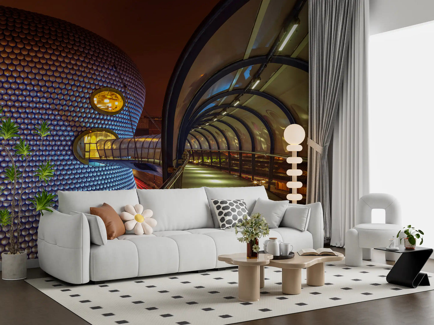 Futuristic Metallic Orb Passage Wall Mural