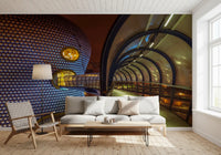 Futuristic Metallic Orb Passage Wall Mural
