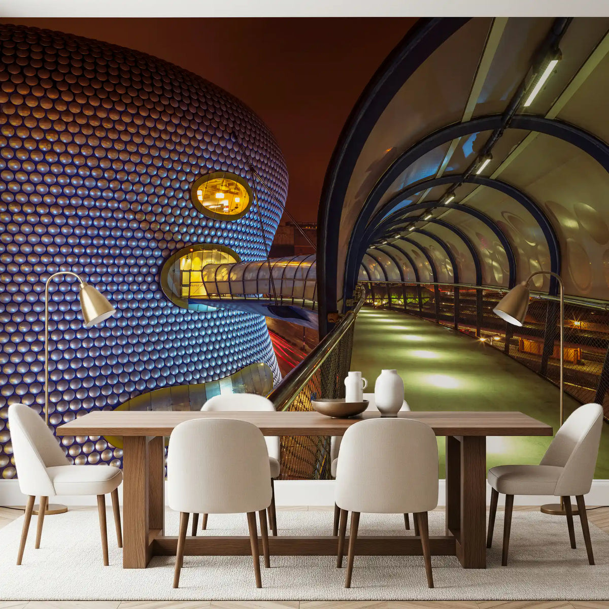 Metallic orb passage wall mural filling a Dining room feature nook, GD11140