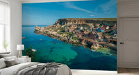 Mediterranean Coastal Village Harbor Wall Mural