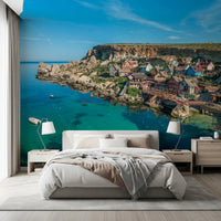 Mediterranean Coastal Village Harbor Wall Mural