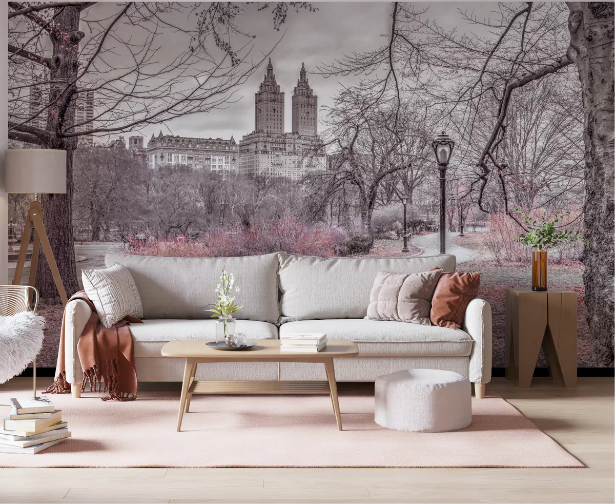 Wall mural of the Central Park Skyline Promenade warming a living room GD11145