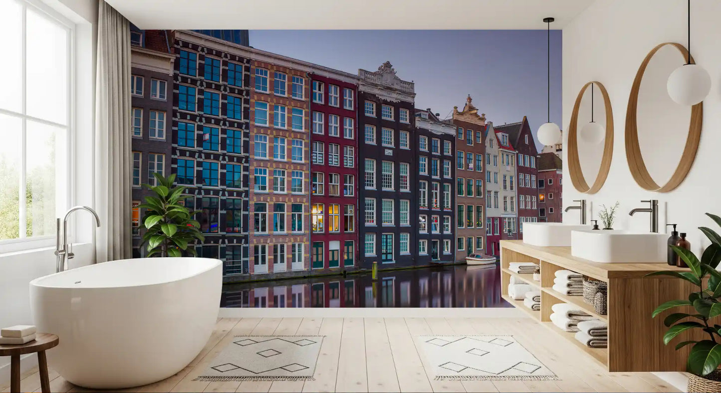 Amsterdam Canal Dusk Architecture Wall Mural