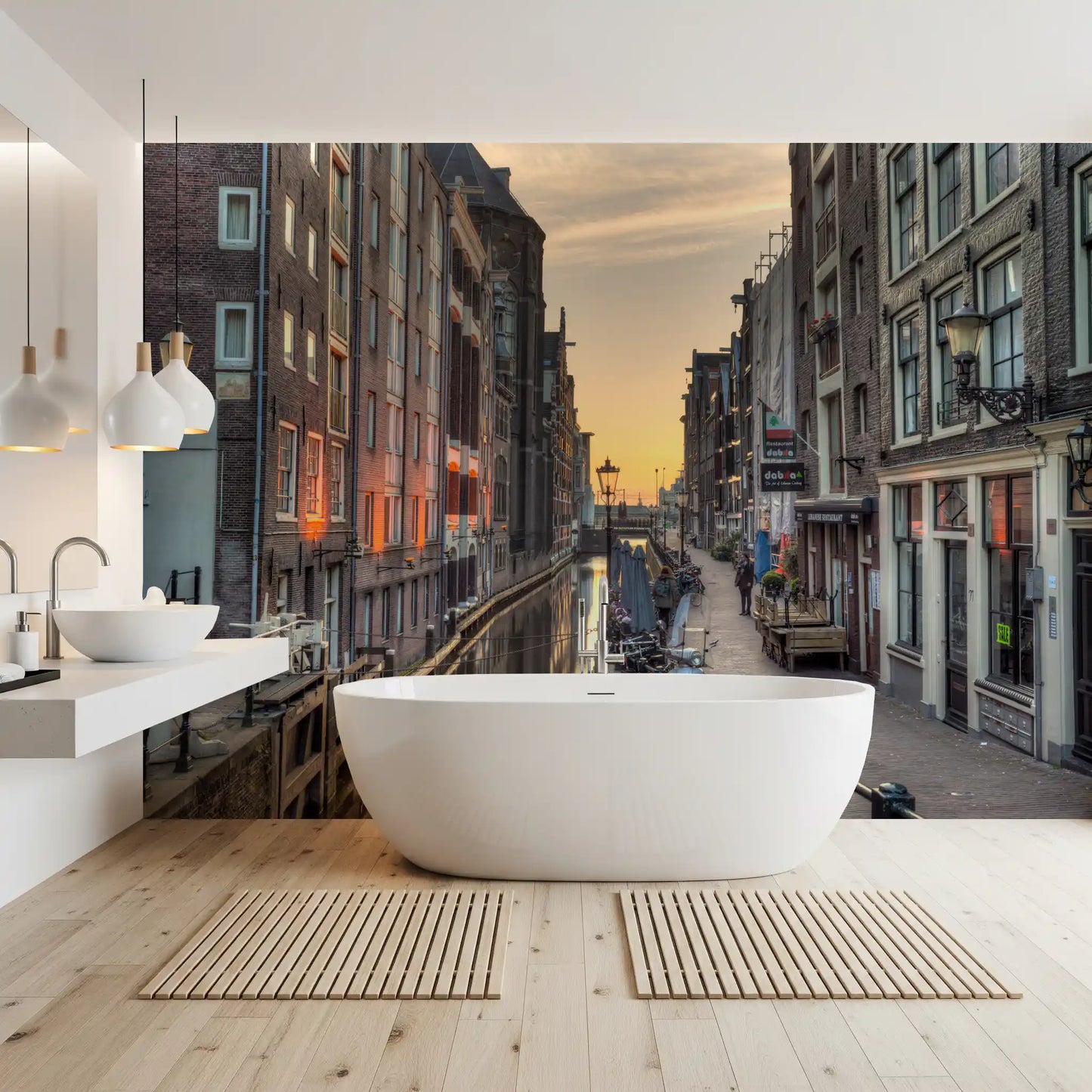 Amsterdam Golden Hour Canal Scene Wall Mural