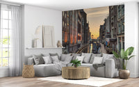 Amsterdam Golden Hour Canal Scene Wall Mural