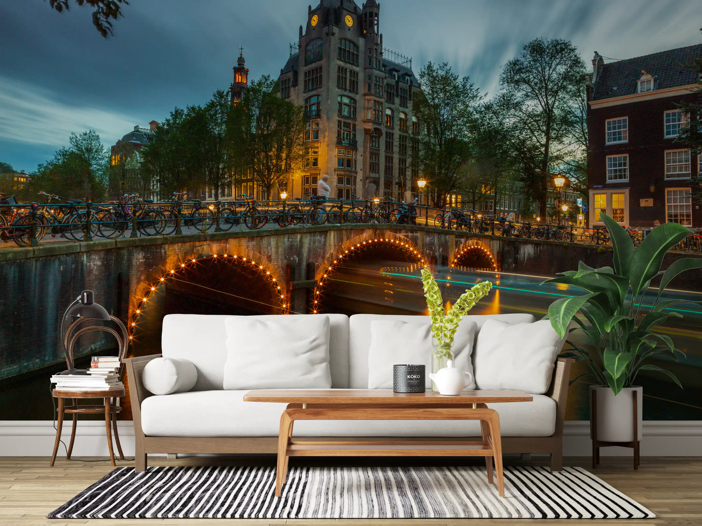 Amsterdam Canal Evening Illumination Wall Mural