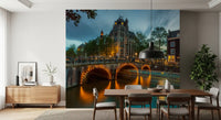 Amsterdam Canal Evening Illumination Wall Mural