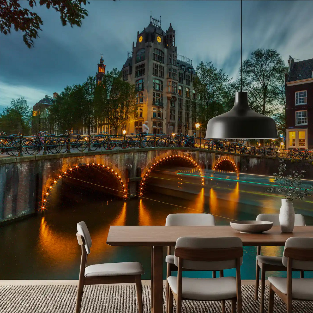 Amsterdam canal evening over a living room Wall mural GD11154

