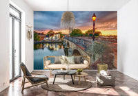 Riverside Town at Sunset Wall Mural
