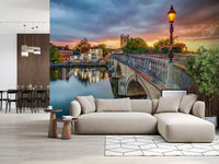 Riverside Town at Sunset Wall Mural