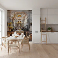 Stained Wood and Gilded Church Interior Wall Mural
