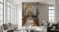 Stained Wood and Gilded Church Interior Wall Mural
