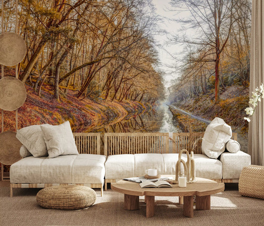 Living room glows with the autumn canal reflections wall mural GD11163
