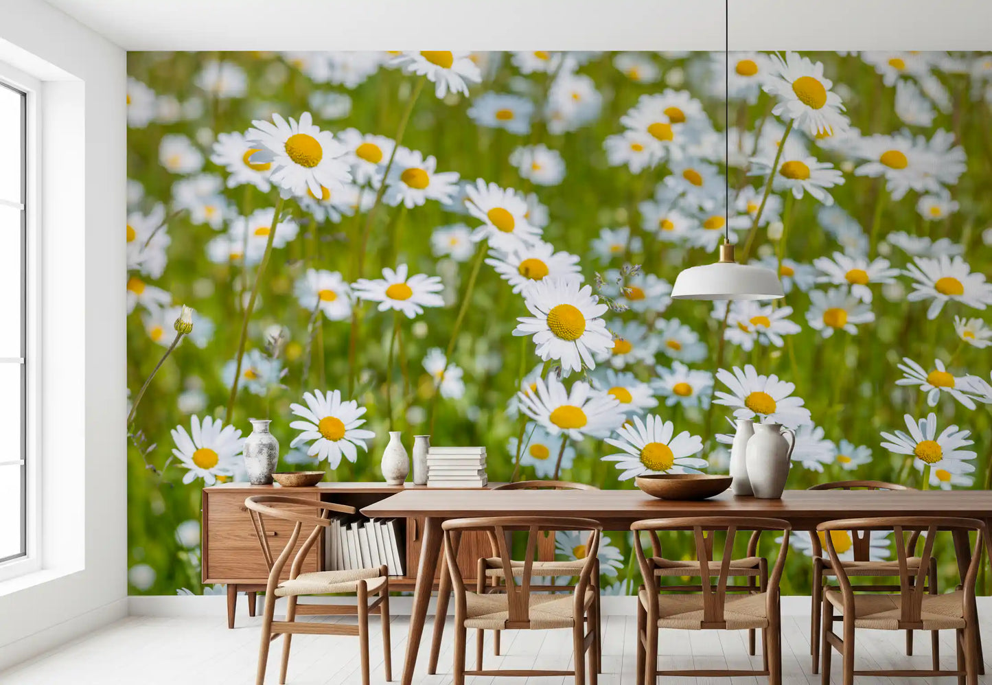 Sunlit Daisy Meadow Wall Mural