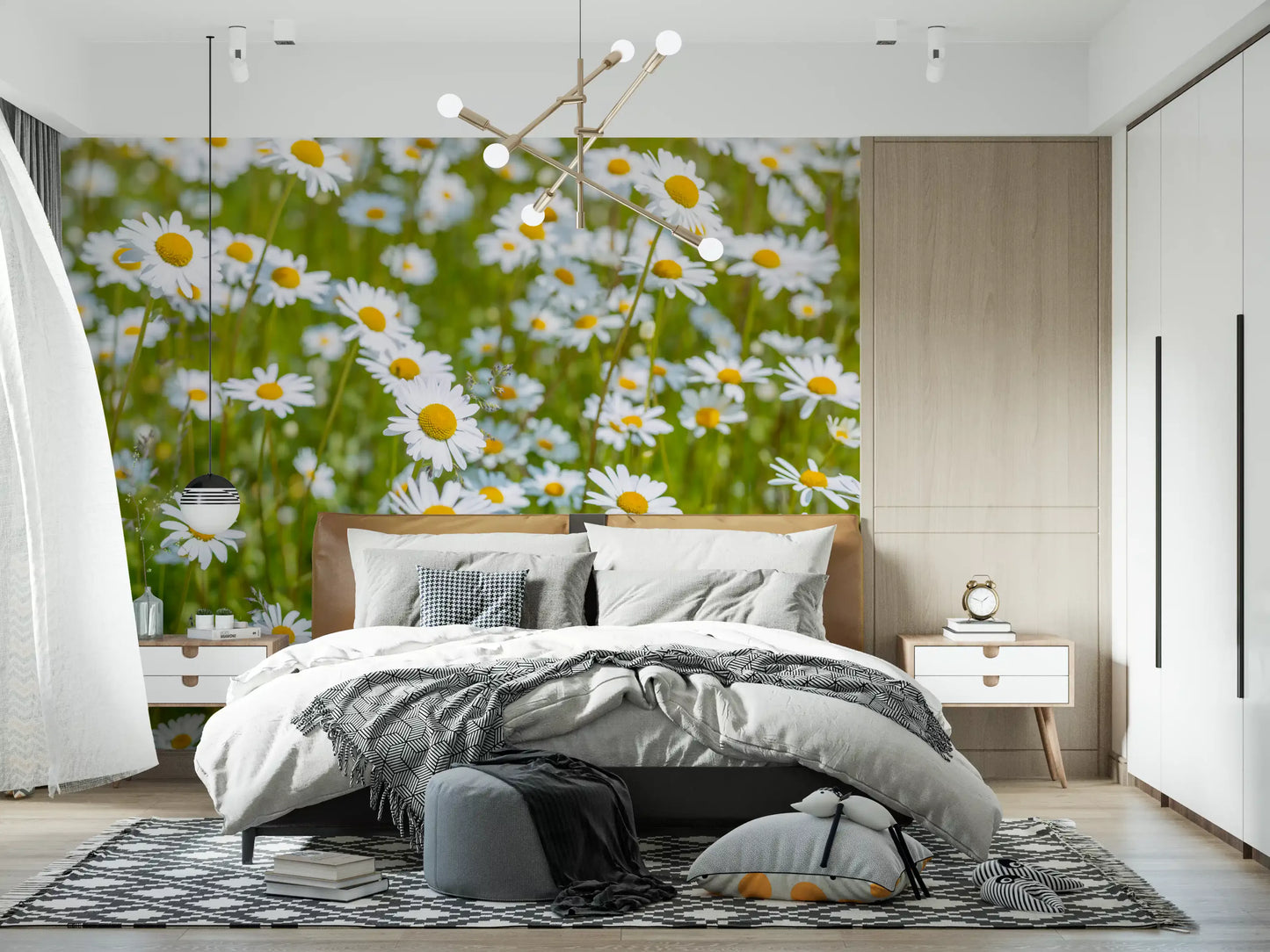 Sunlit Daisy Meadow Wall Mural