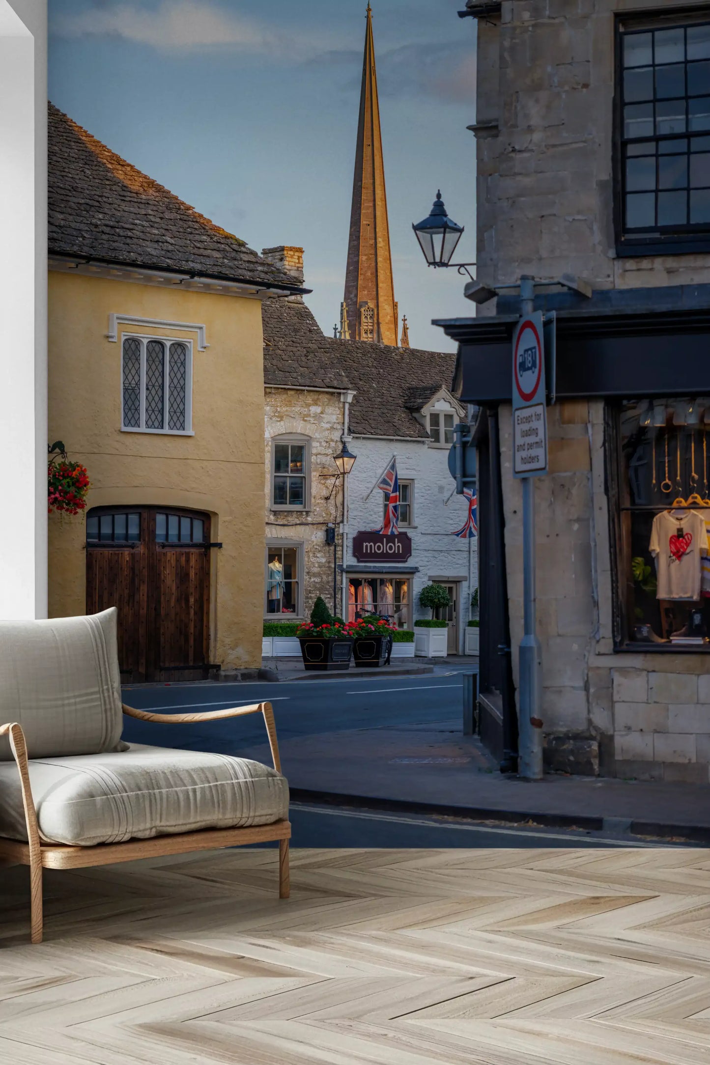 Old English Market Town Streetscape Wall Mural