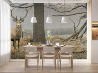 Majestic Woodland Stag in Misty Forest Wall Mural