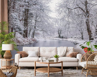 Winter Forest Red Umbrella Wall Mural