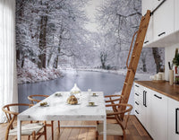 Winter Forest Red Umbrella Wall Mural