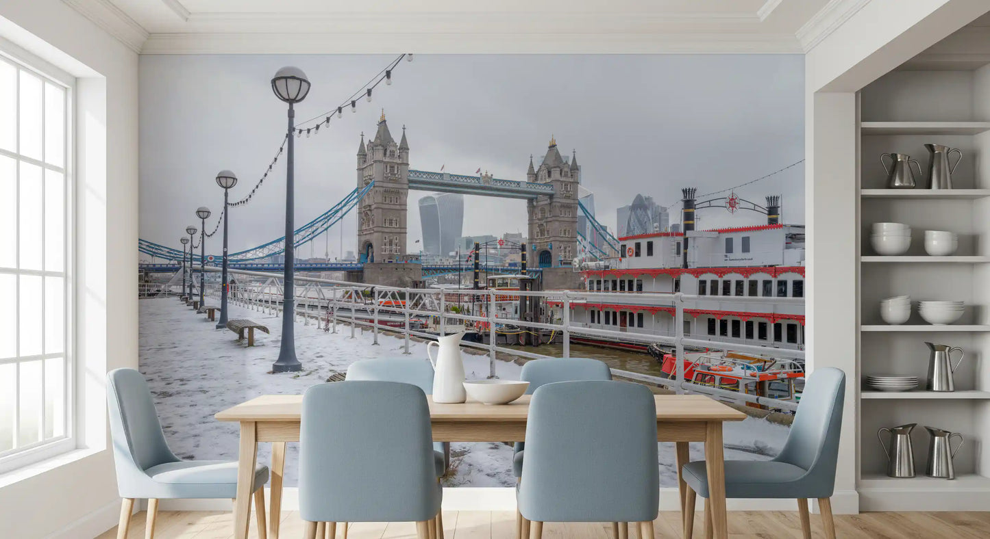 Snowy Thames Riverside View Wall Mural