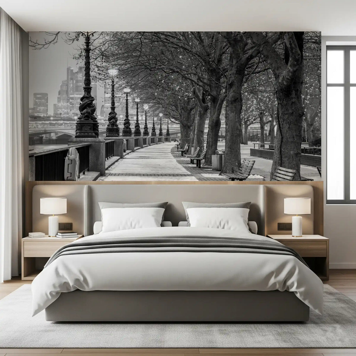 Bare winter trees on a wall mural lending the London promenade to a bedroom GD11176
