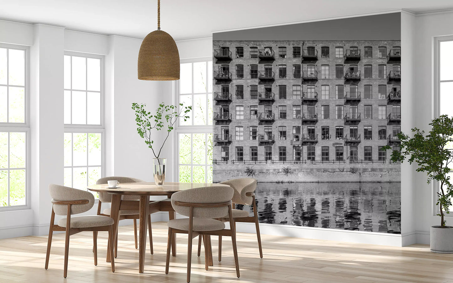 Industrial Riverside Brick Loft Facade Wall Mural