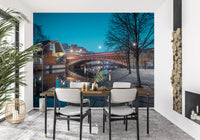 Urban River Reflection Bridge Wall Mural