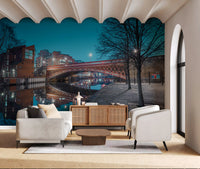 Urban River Reflection Bridge Wall Mural