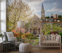 Sunlit English Church Garden Wall Mural