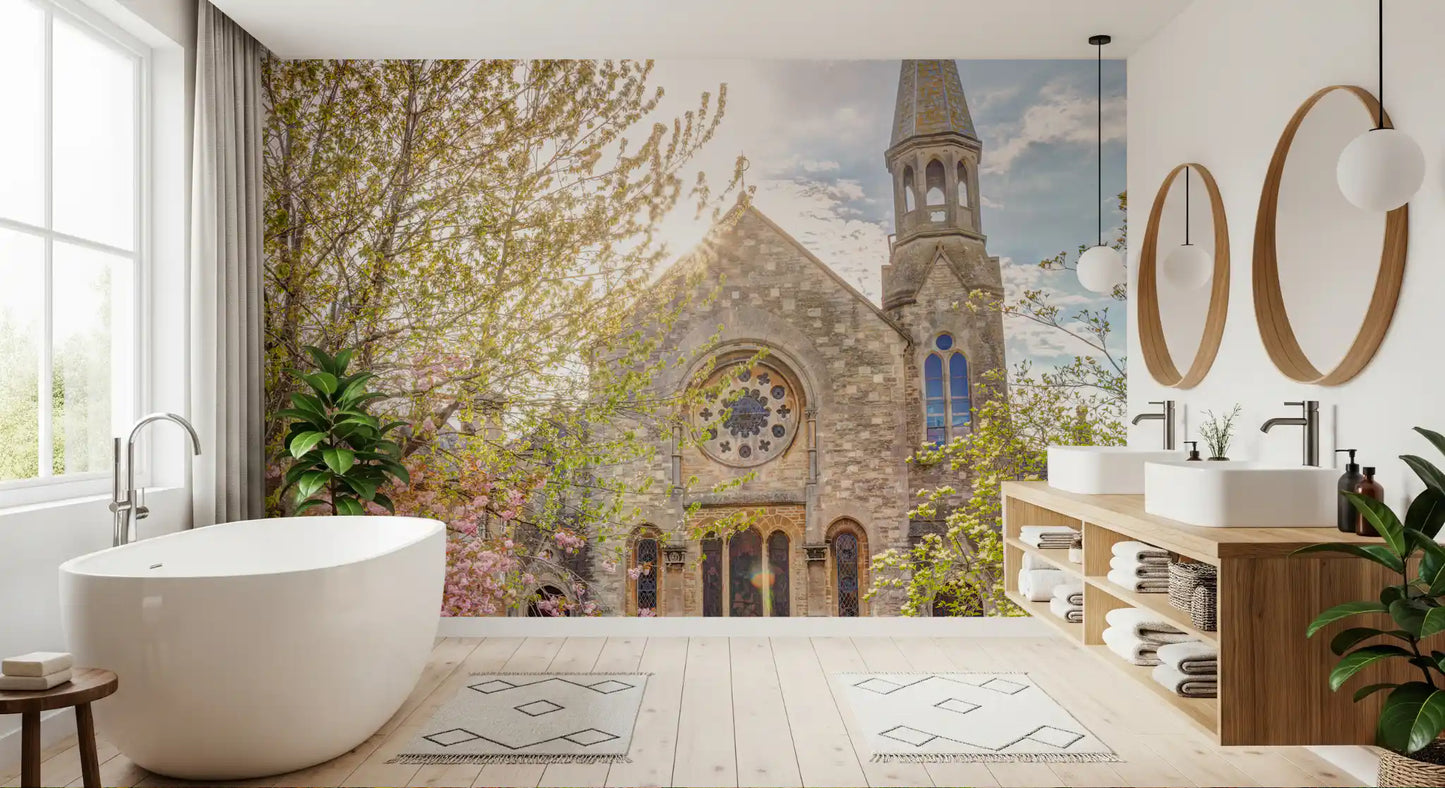 Sunlit English Church Garden Wall Mural
