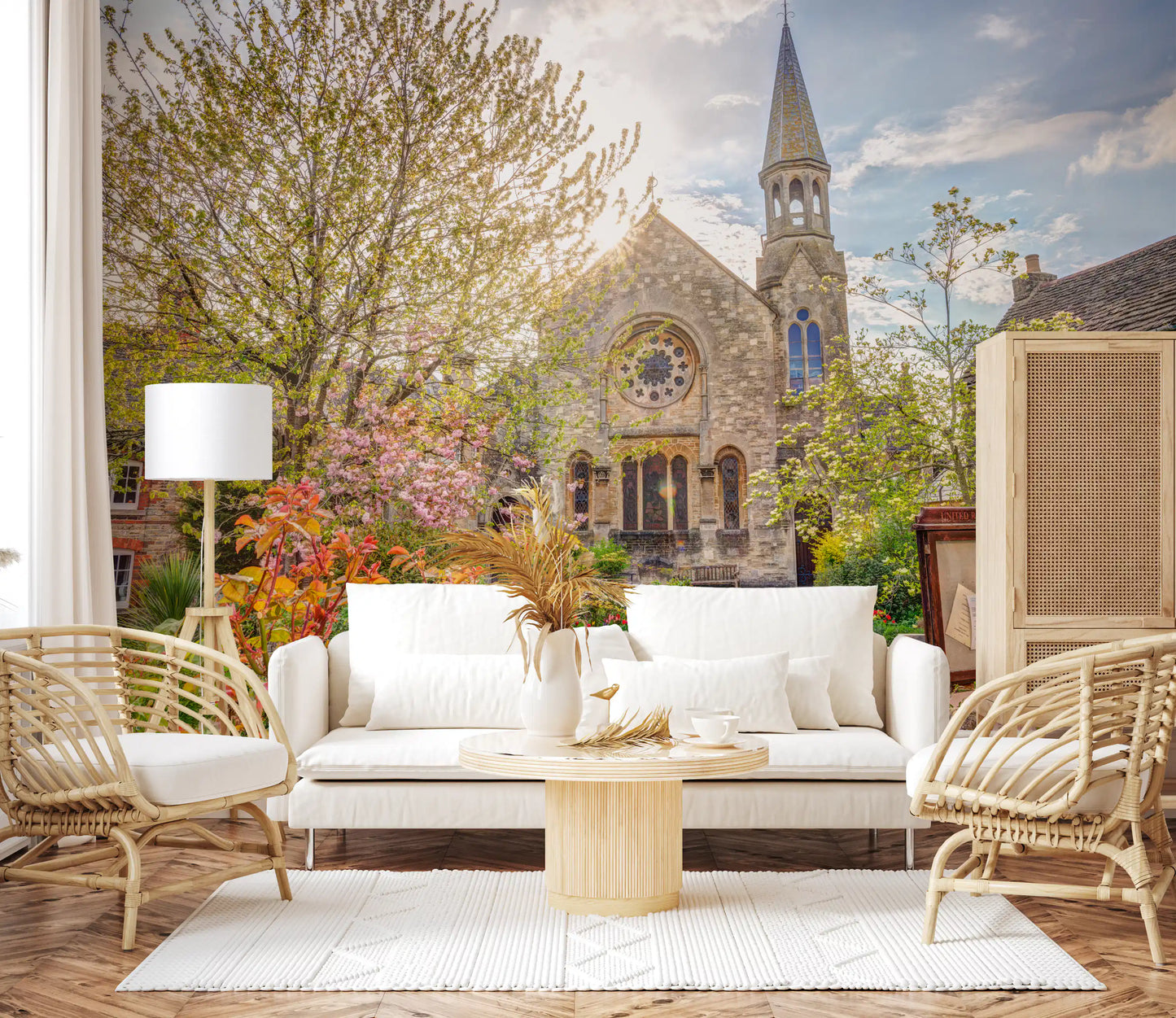 Sunlit English Church Garden Wall Mural