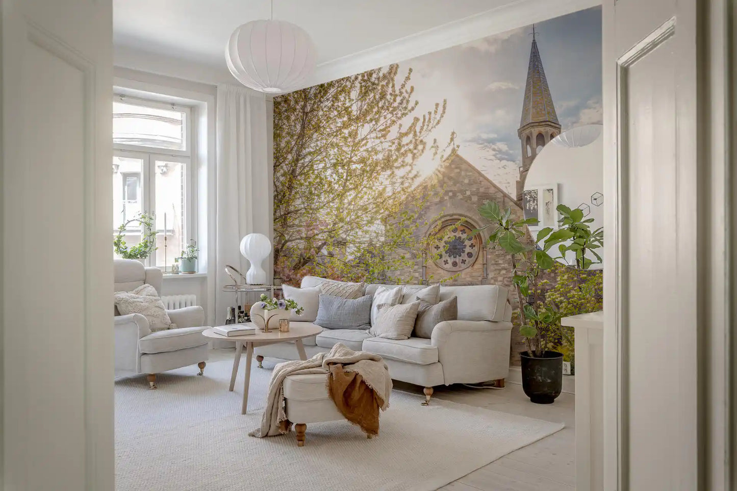 Sunlit English Church Garden Wall Mural