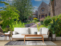 Old Town Stone Church Garden Scene Wall Mural