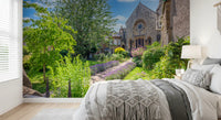 Old Town Stone Church Garden Scene Wall Mural