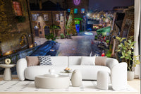 London Nighttime Cobblestone Market Square Wall Mural