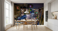 London Nighttime Cobblestone Market Square Wall Mural