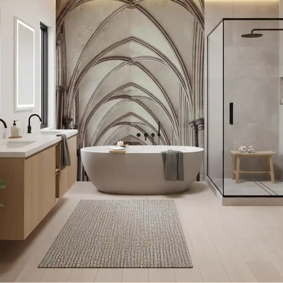 Gothic Stone Vaulting wall mural arching in warm sepia over a bathroom, GD11188