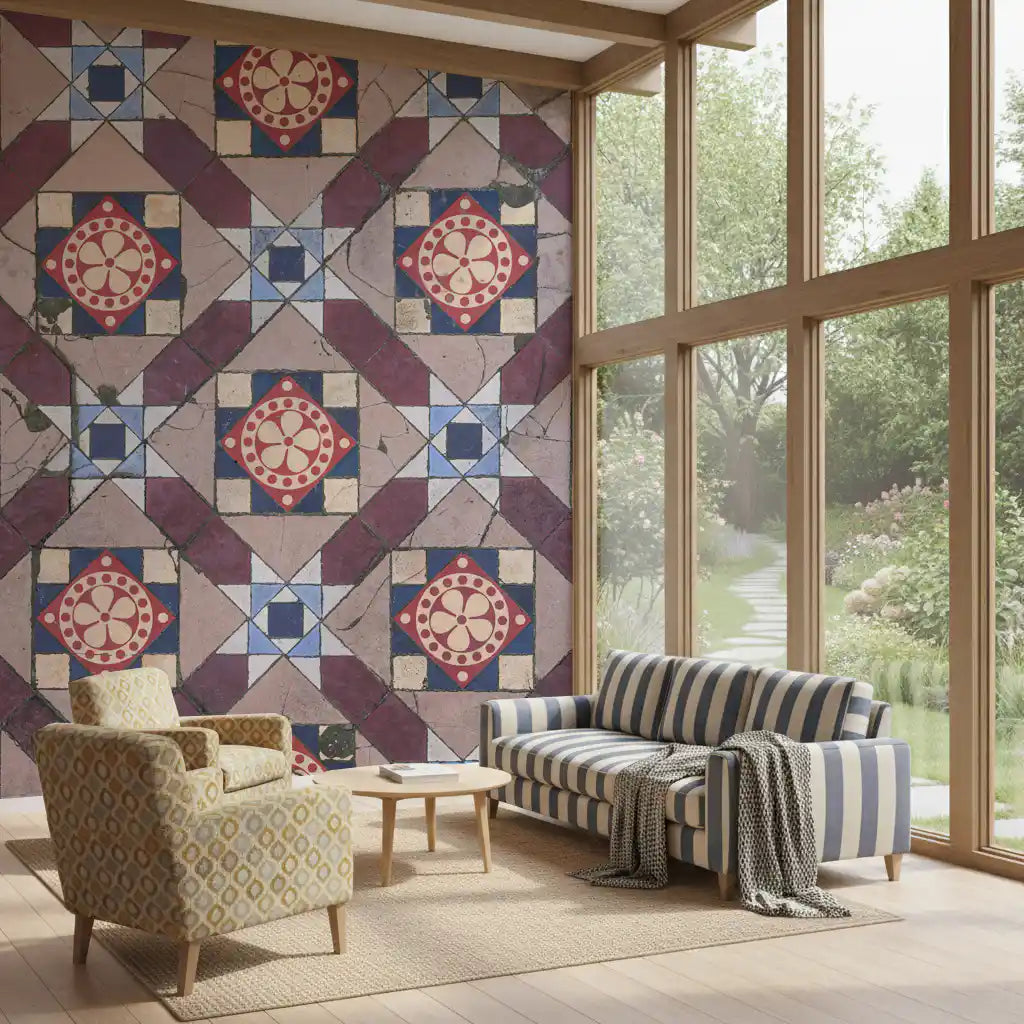 Victorian Geometric Floral Medallion Wall Mural