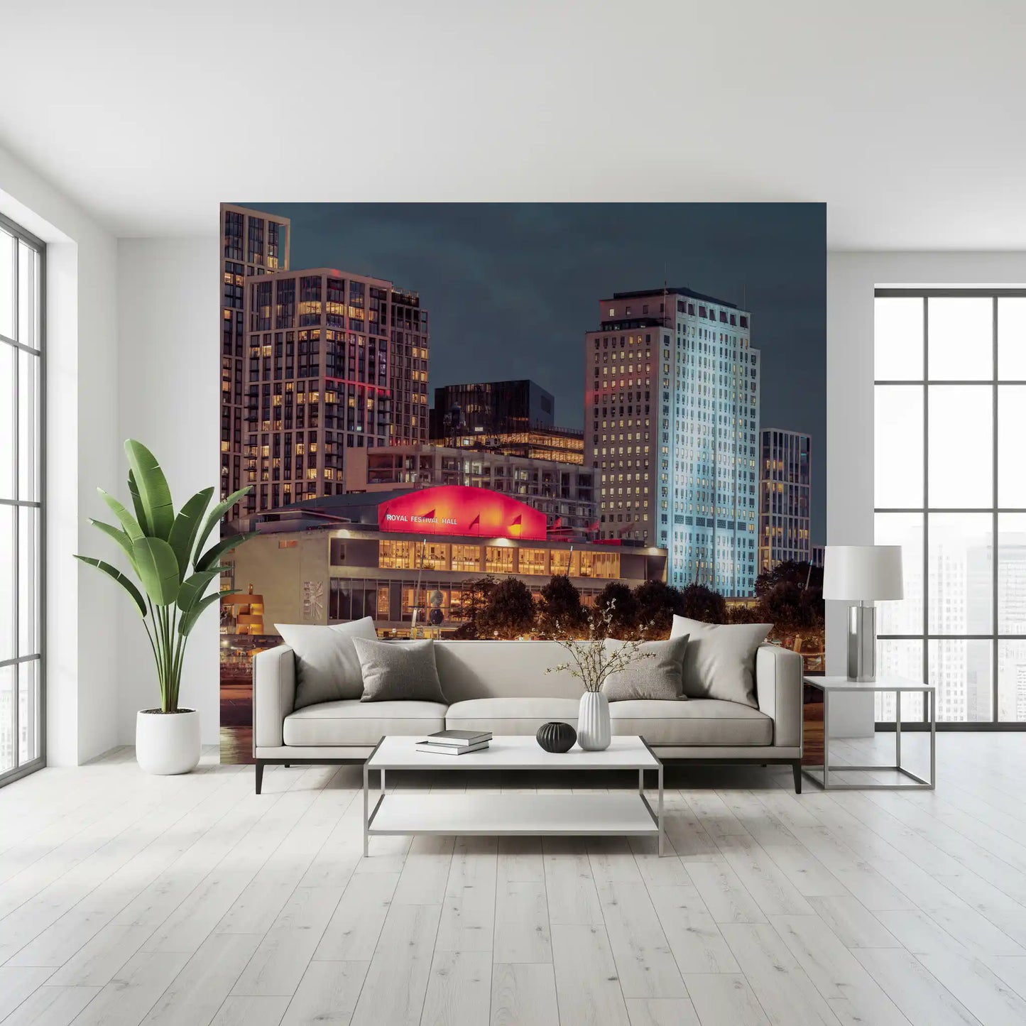 London Riverfront Twilight Skyline Wall Mural