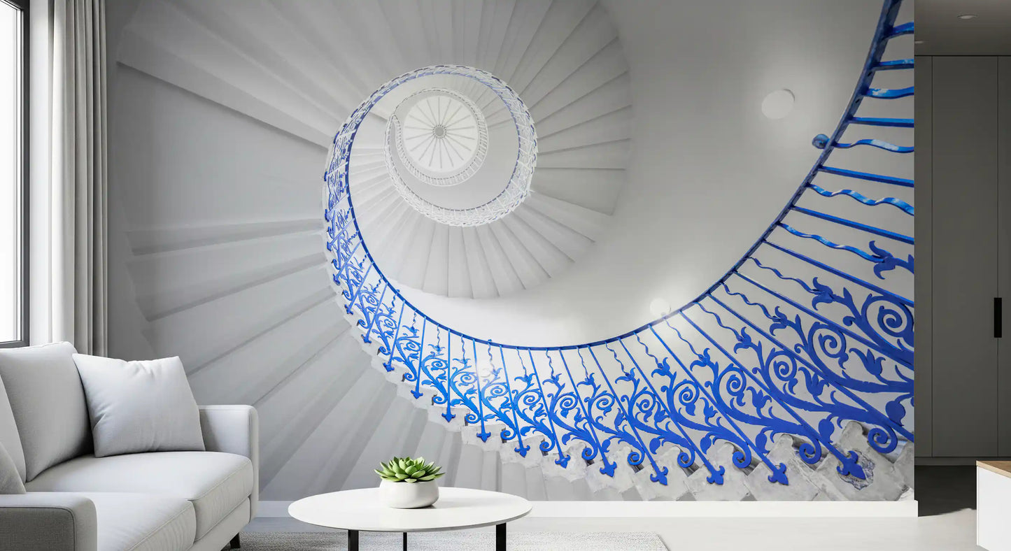 Cobalt Spiral Staircase Architectural Detail Wall Mural