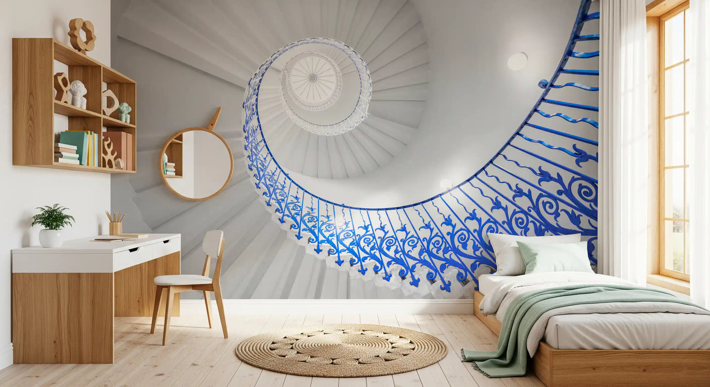 Cobalt Spiral Staircase Architectural Detail Wall Mural