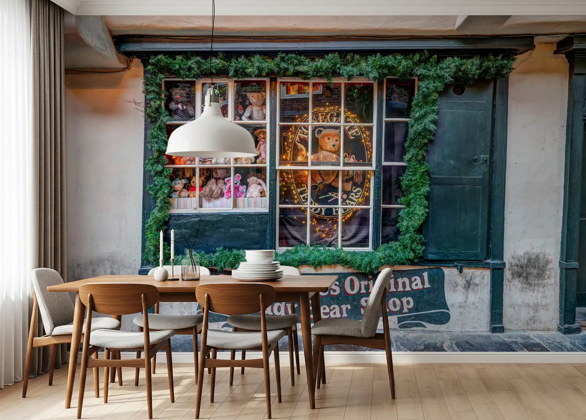Wall mural warming a dining room with a teddy bear shopfront, GD11214