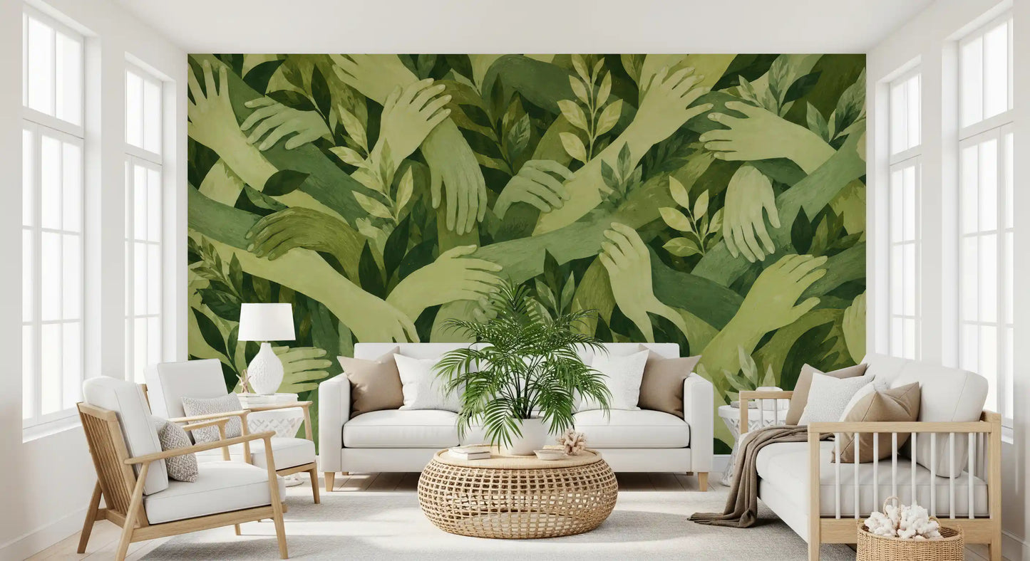 Intertwined Foliage Hands Wall Mural