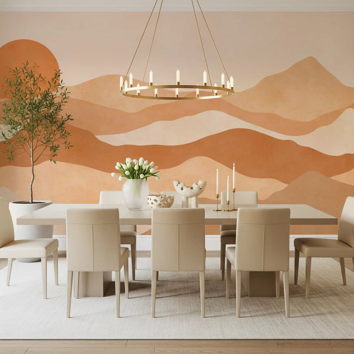 Desert sunset peaks wall mural adding a warm feature to a dining room GD11225

