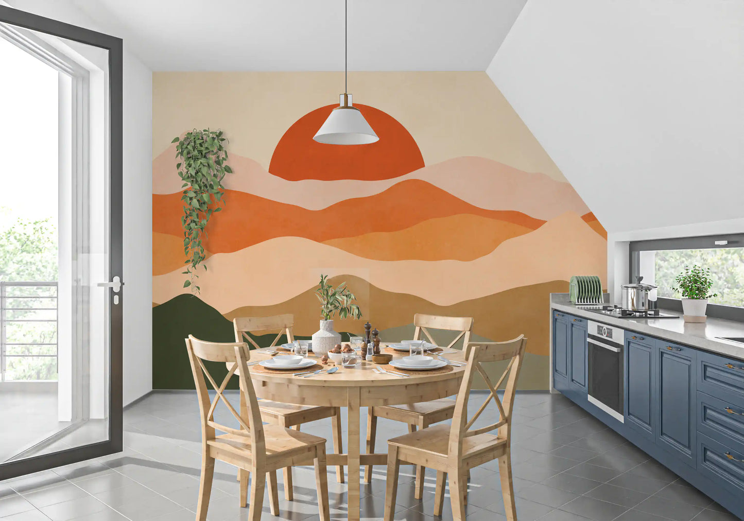 Minimalist Sunset Peaks Wall Mural
