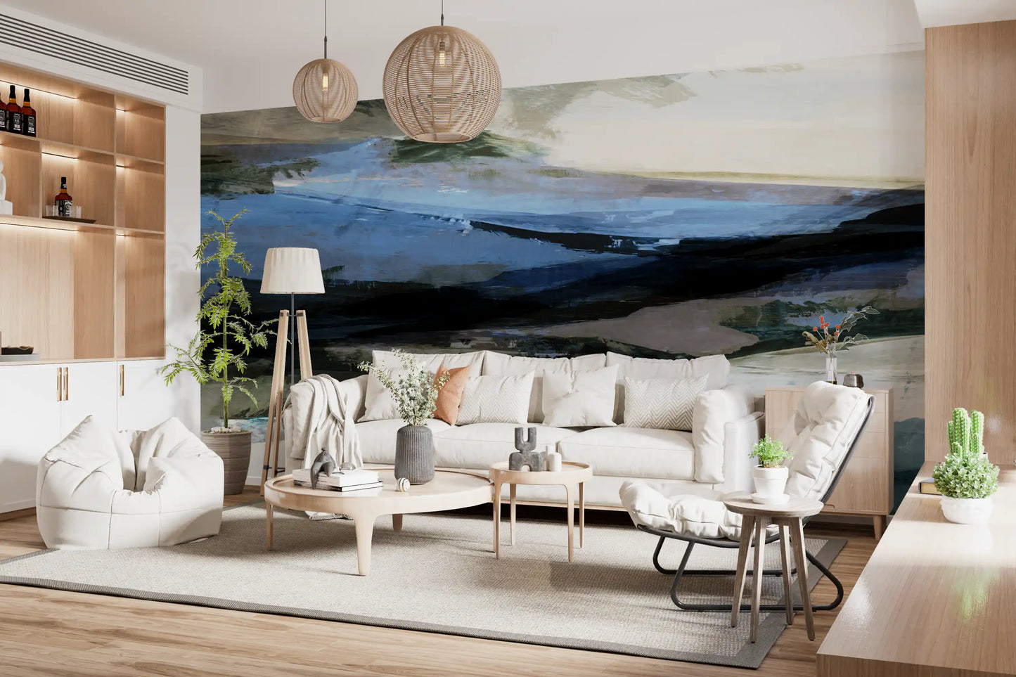 Abstract Horizon Brushstrokes Wall Mural