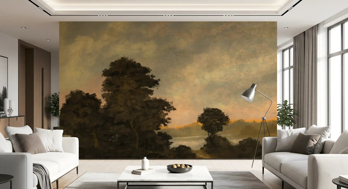Rustic Sunset Forest Landscape Wall Mural