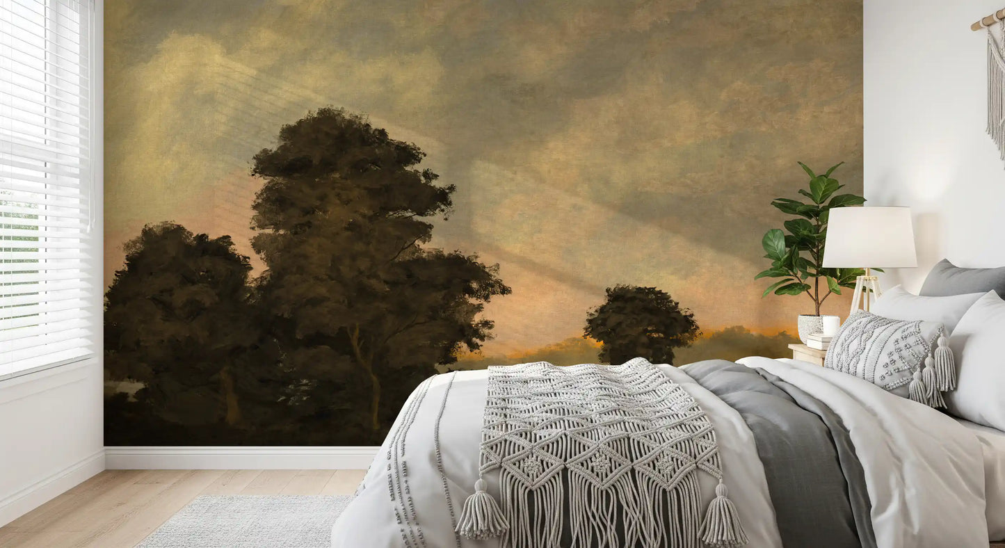 Rustic Sunset Forest Landscape Wall Mural