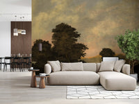 Rustic Sunset Forest Landscape Wall Mural