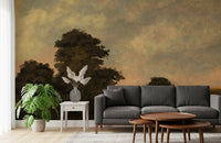 Rustic Sunset Forest Landscape Wall Mural